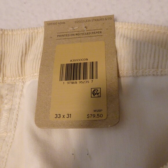 Levi's Corduroy Pants Jeans Women's Size 33x31 Ivory Cords Baggy Straight Leg - Picture 11 of 13